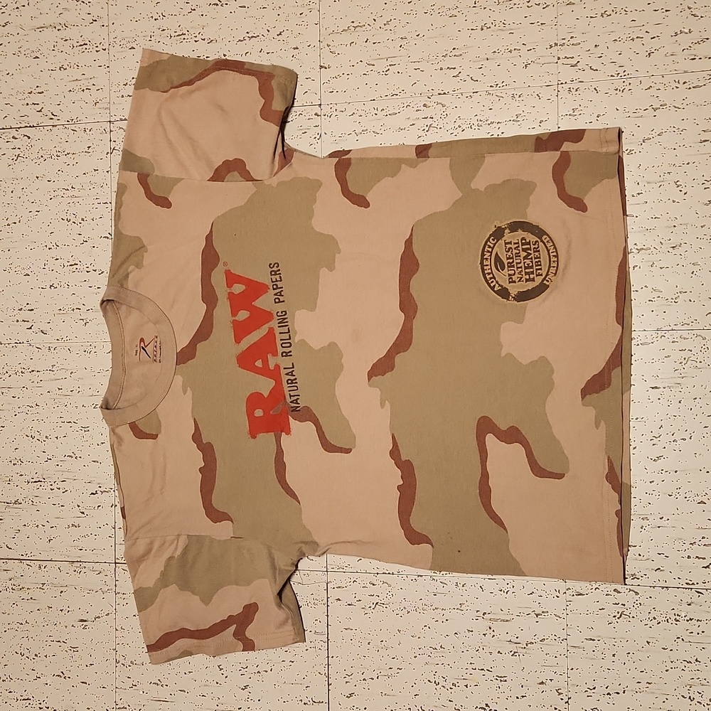 Raw Rolling Papers Tan Camo Spellout Logo Crewneck T-Shirt